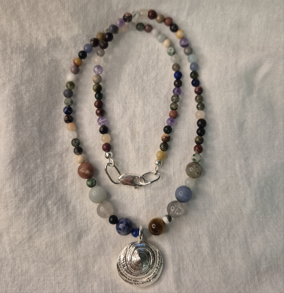 Sundial Shell Pendant with Mixed Semiprecious Gemstone