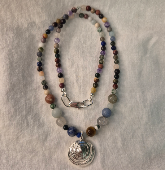 Sundial Shell Pendant with Mixed Semiprecious Gemstone