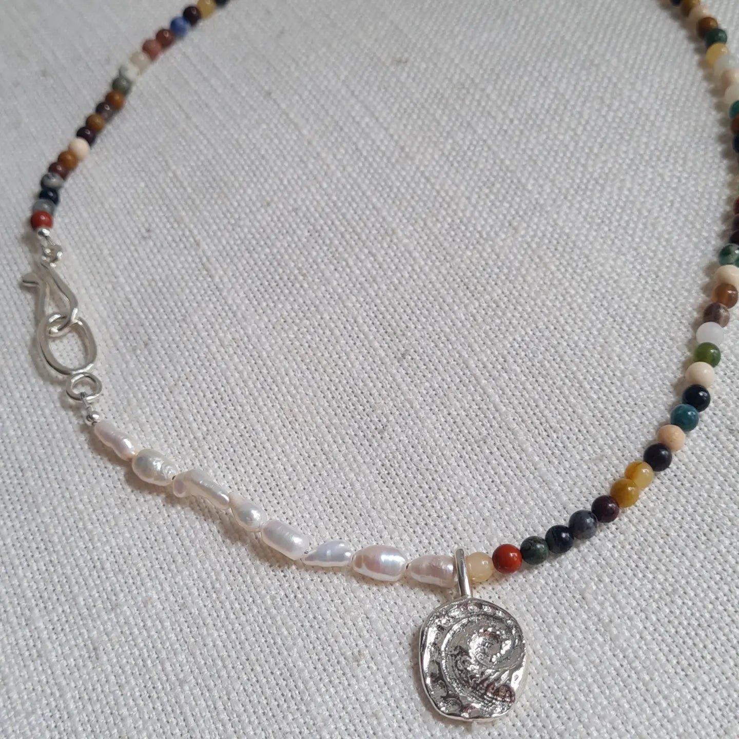 Beaded Silver Abalone Necklace