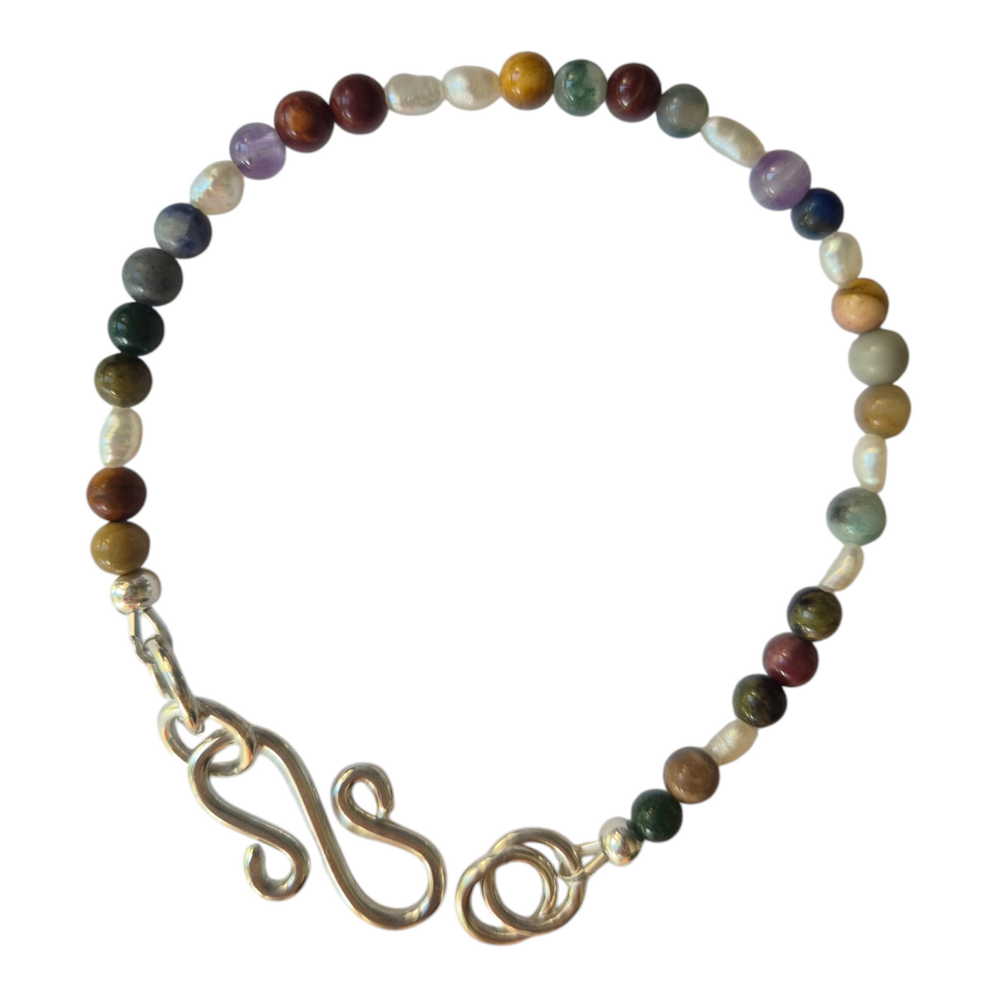 'S' Adjustable catch | Mixed Gemstone and Keishi Pearl Bracelet