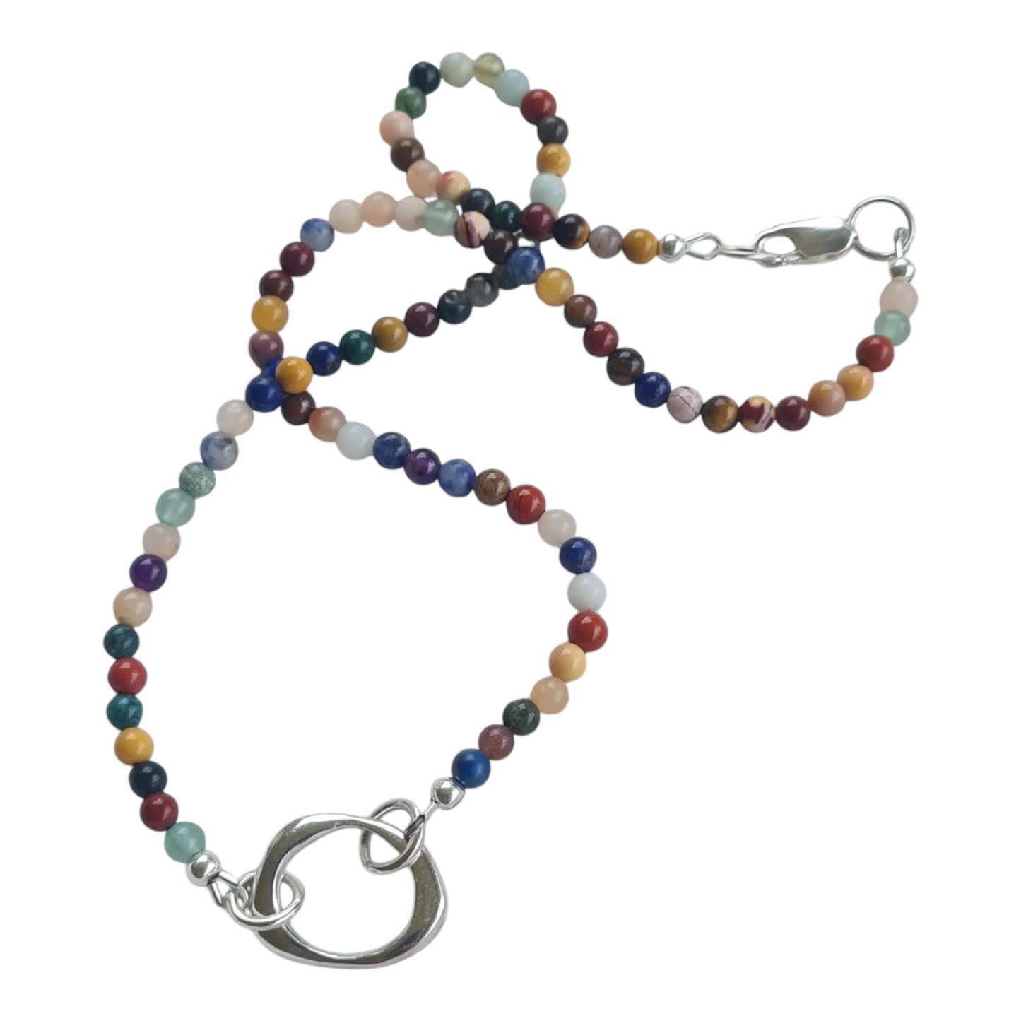 Organic Sandcast Loop Pendant with mixed Gemstones