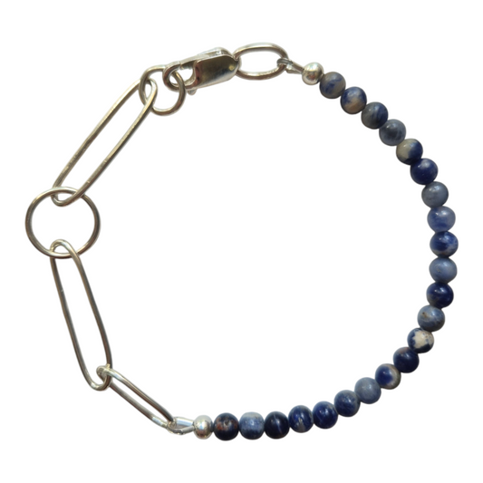 Sodalite Gemstone Bead with Sterling Silver Paperclip chain