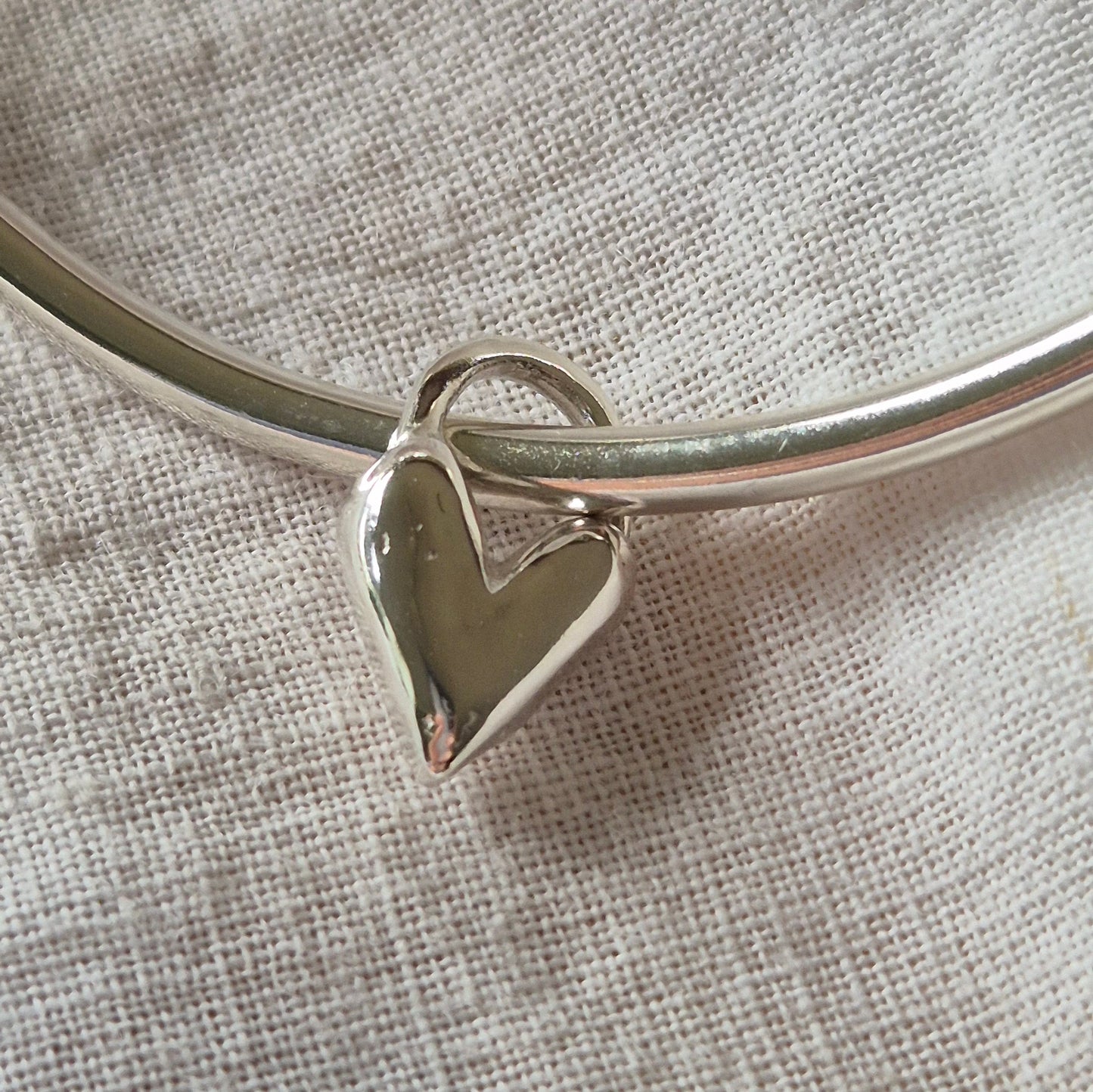 Sterling Silver Sandcast Heart Charm Bangle