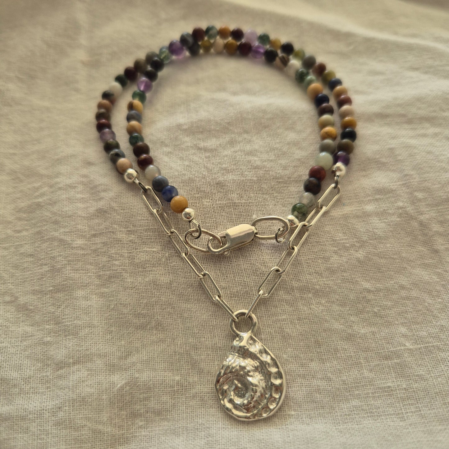 Abalone Tear Drop Pendant & Mixed Bead