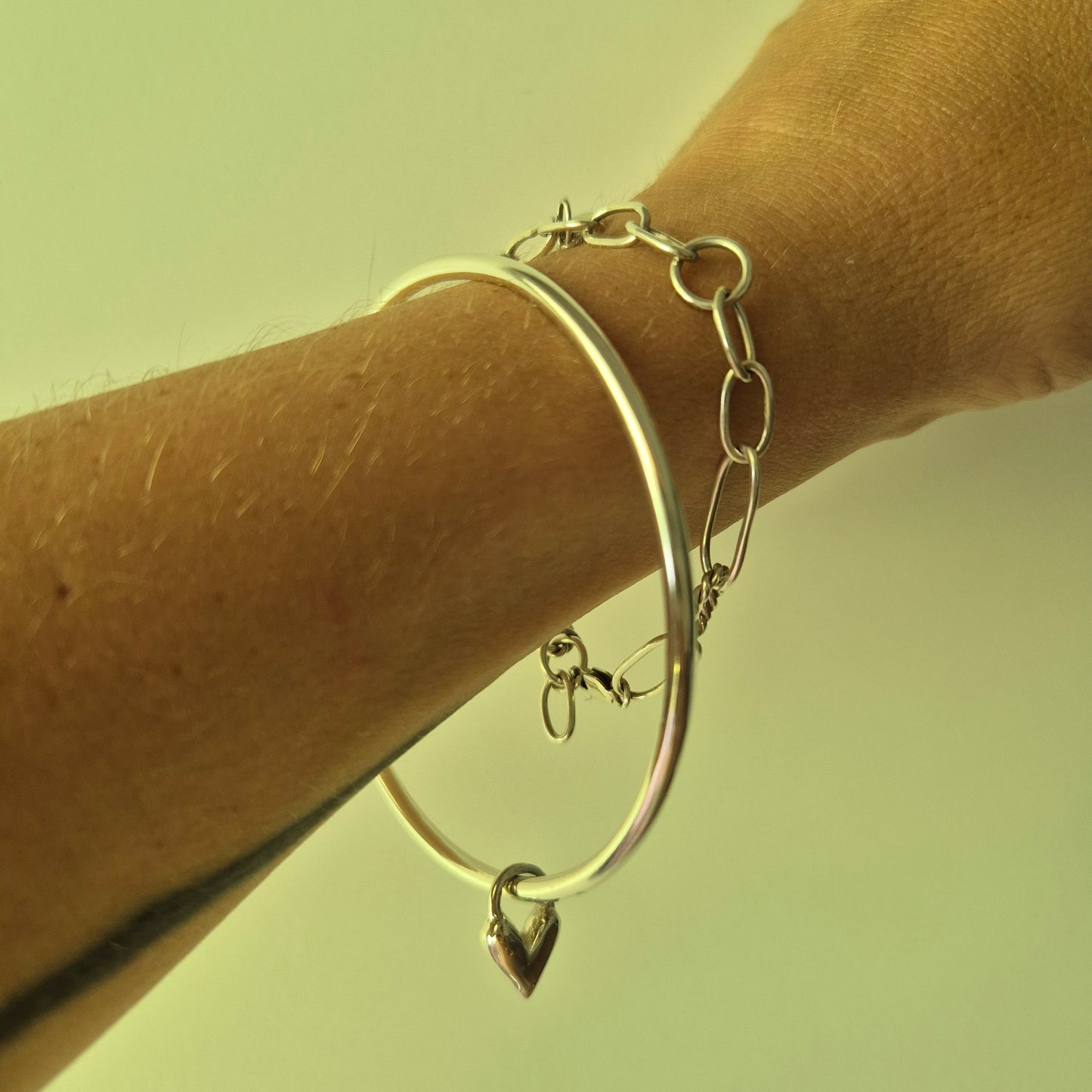 Sterling Silver Sandcast Heart Charm Bangle